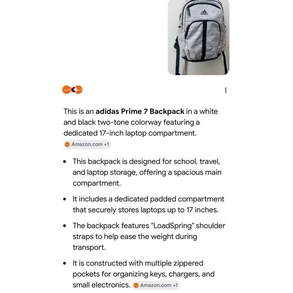 Adidas Prime 7 Backpack (17 inch) Light Gray & Black book bag